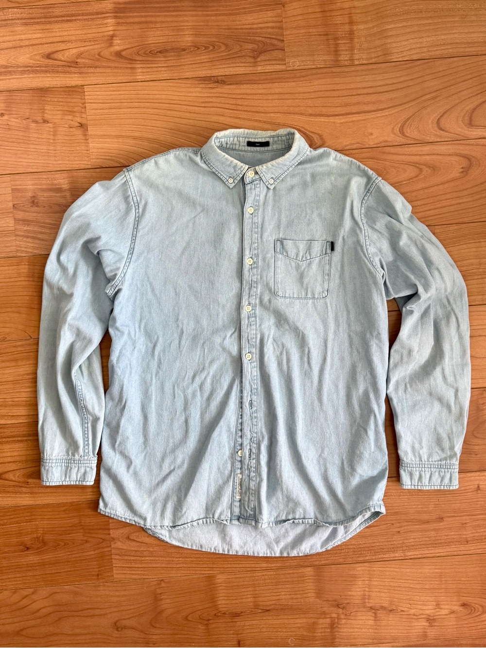 Frank And Oak Light Wash Denim Button Down Shirt L